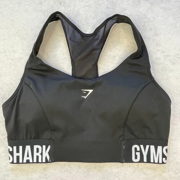 Gymshark Womens Sports Bra Black Training Brandmark Racerback Activewear Size M - Picture 1 of 12